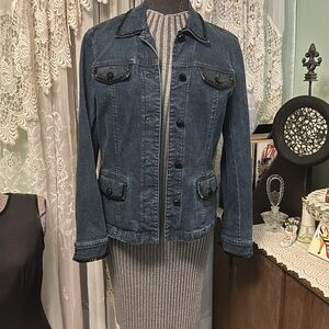 Jones NY Embellished Stretch Denim Jacket Sz M